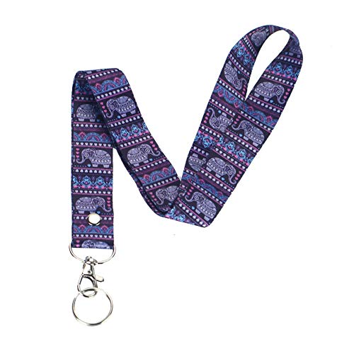 Lanyard, Lizimandu Keychain Holder Flat Lanyards with Swivel Hook Attachment (1-Purple Elephant)