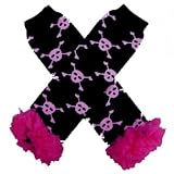 Black with Hot Pink Skulls & Hot Pink Chiffon Ruffle Leg Warmers