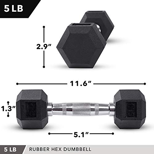 Day 1 Fitness Rubber Hex Dumbbell Shaped Heads to Prevent Rolling and