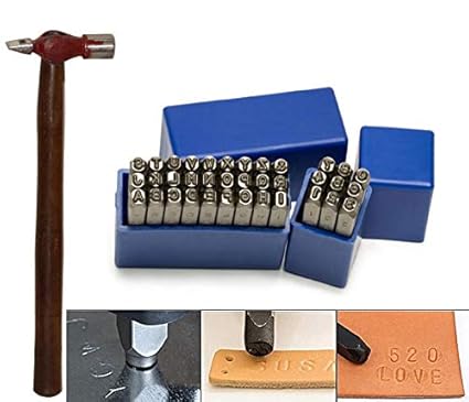 Digital Craft Size 1/4 (6.35MM) Steel Die Metal Stamping kit Punch Tool Number Letter Alphabet Stamps Tools DIY Jewelry Gold Silver Metal Leather Logo Stamp with Safety Hand Gloves & 200grm Hammer