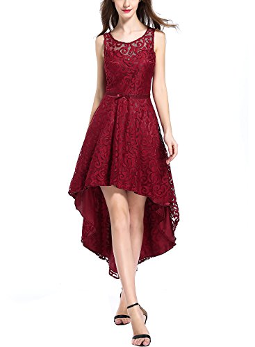 OWIN Women's Retro Lace High-Low Formal Homecoming Party Evening Cocktail Bridesmaid Dress (S, Wine Red) - Thumbnail 7