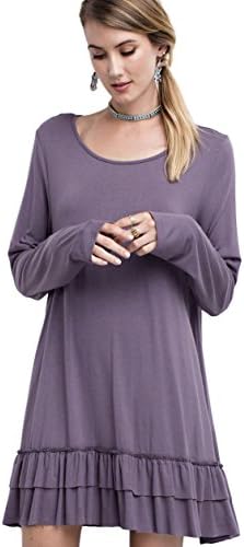 Women's Ruffle Hem Tunic Top Long Sleeve