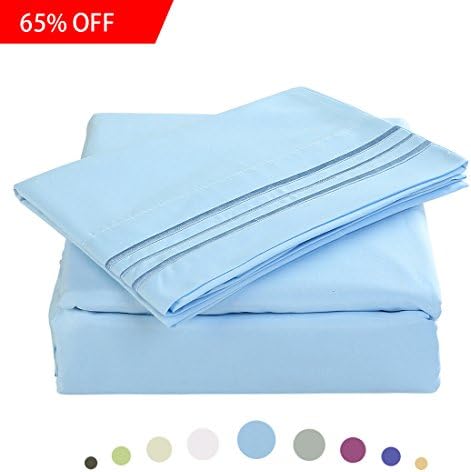 Maevis Bed Sheet Set-1800 Double Brushed Microfiber Bedding - Deep Pocket- Wrinkle, Fade, Stain Resistant - Hypoallergenic - 3 Piece (Lake Blue,Twin XL)