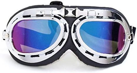 Oudeer Vintage Style Military Pilot Chrome Plated Frame Foldable UV Protection Goggles For Motorcycle BMX ATV Dirt Bike Biker Helmet Decoration Ice Ski Snowboard Cross Country Skiing (Rainbow)