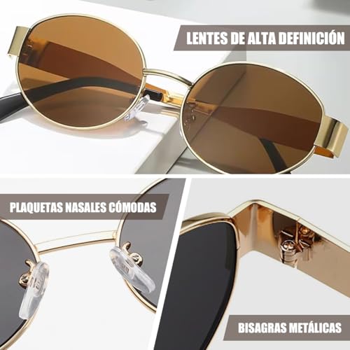 3 Piezas Lentes de Sol Ovalados para Mujer Dama y Hombre,Gafas de Sol Mujer Retro Moda,con Estuche y Paño Gafas,Protección UV400,para Conducir,Viajar, Hacer Deporte