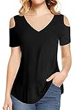 Aro Lora Women's Casual Short Sleeve V Neck Cold Shoulder Tops T-Shirt