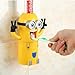 Cute Two Eyes Despicable Me Minions Design Combo Set Toothbrush Holder Automatic Toothpaste Dispenser with Rinse Cup (Yellow)