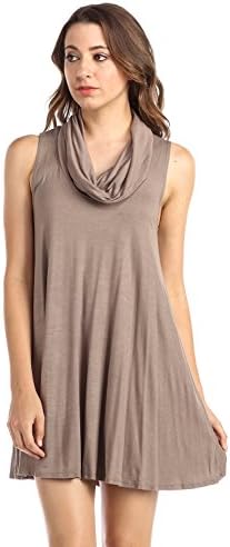 Solid Colored Dress, with cowl neckline and wide flared hem line detail. (Medium, Mocha)
