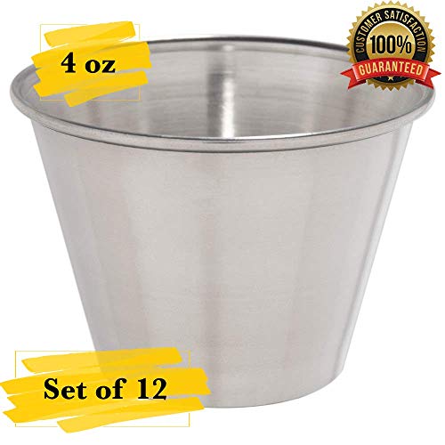 MM Foodservice Stainless Steel Round Sauce Cup, Round ramekin Condiment Sauce Cup, Dipping Sauce Cup (12, 4-Ounce)