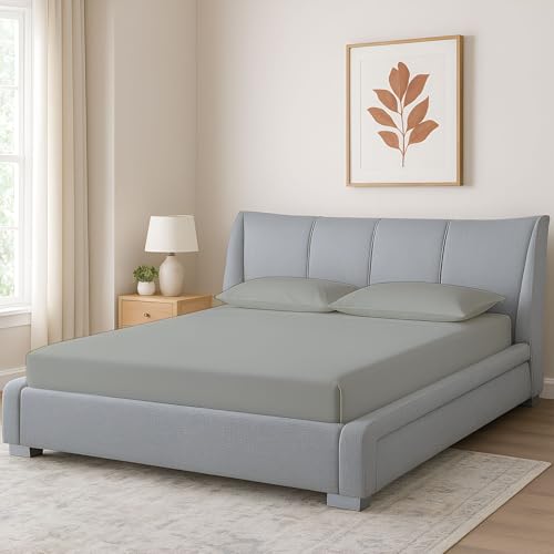 Shreem Linen Super Single Waterbed Sheets, 4-Piece 100% Egyptian Cotton Attached Sheet Set with 15" Deep Pocket, Soft & Breathable Bedsheets for Water Beds, Light Grey Solid