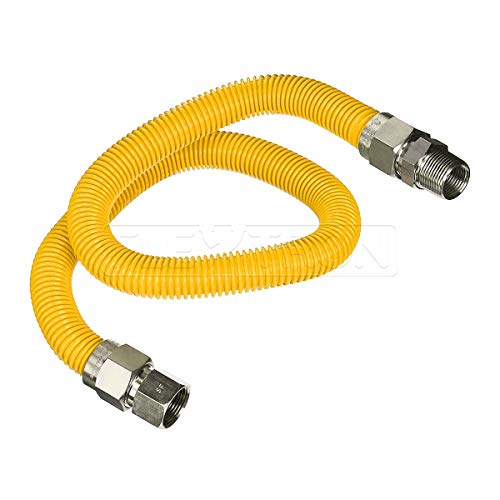 Flextron FTGC-YC12-48Q Flexible Epoxy Gas Line, Gas Pipe Connector With 5/8 in. Outer Diameter and 1/2 in. Inside Diameter; 3/4 in. FIP x 1/2 in MIP Fittings; Yellow/Stainless Steel Gas Hose 48 in. Long - Thumbnail 5