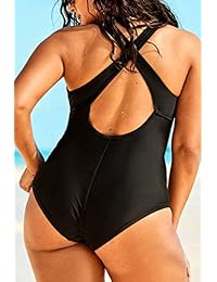 Traje de baño de una pieza con estampado floral de color negro, sexy, talla grande, con detalle de encaje