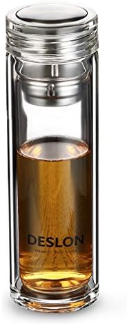 DESLON Double Glass Tea Bottle Infuser Leak Proof Travel Mug for Men Coffee Milk Office Cups 12oz