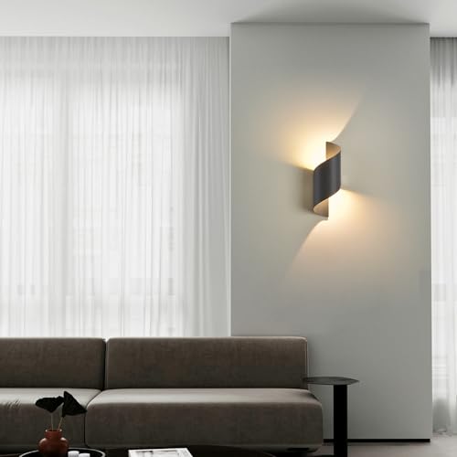 KUKAK Indoor/Outdoor Wall Lamp, 10 W LED Wall Lamp, IP65 Waterproof, Bedroom Wall Lamp, Warm White 3000K, Garden Wall Lamp, Living Room, Dark Grey