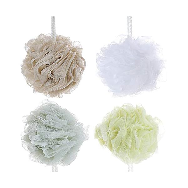Bath Loofahs Sponge Shower Pouf Body Scrubber Ball 4 Pack Colors Exfoliate with Lathering Cleanse & Beauty Bathing…