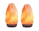 PuraGlo Himalayan Salt Lamp – 2 All-Natural Certified Himalayan Pink Salt Lamps With Wood Base Hand Carved 5-6