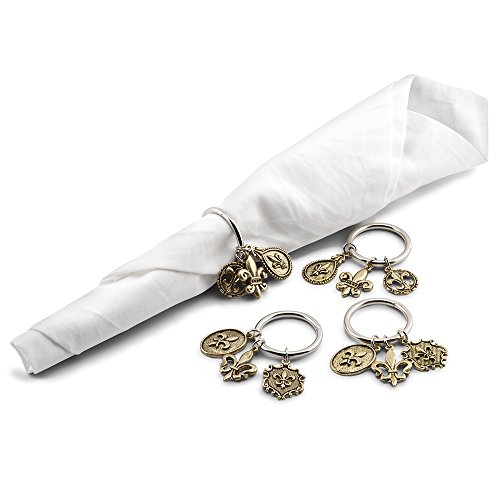 Epic Products Fleur De Lis Charm Napkin Rings (Set of 4), Gold