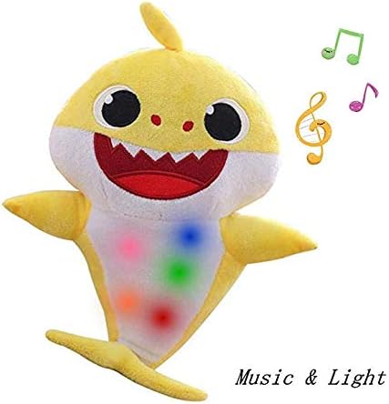 Smallgirl Shark Plush Toy,Soft Stuffed Animal Toy Music Songs Baby Shark Plush Doll Formal Dancing Toy with Lights Gift for Kids-Yellow