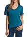 Meaneor Women Solid Comfy Loose Fit Roll Over Short Sleeve V Neck Batwing Top Tee Teal XL