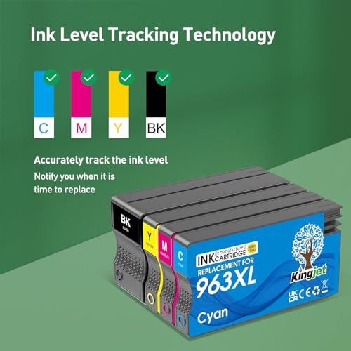 KINGJET 963XL Ink Cartridges Multipack Remanufactured for HP 963 XL, Compatible with HP OfficeJet Pro 9010e 9012e 9014e 9015e 9019e 9020e e-Series, High Yield 4-Pack (1 Black, 3 Colour)