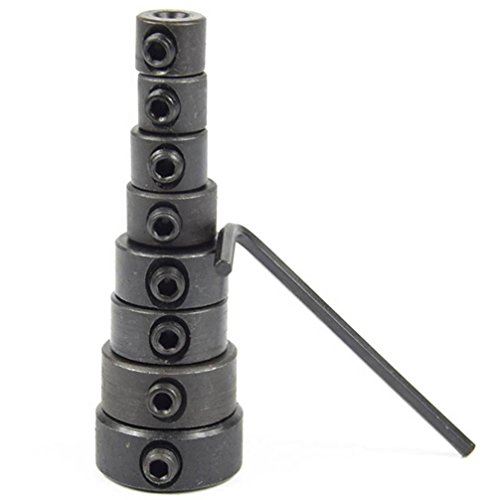 Tsmile 7Pcs 3-12mm Drill Bits Depth Stop Collar Ring - Positioner Spacing Ring Locator - 1PC Woodworking Drill Bits Hex Wrench (Black)