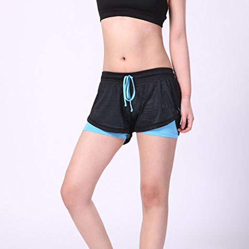 TOTOD Sport Shorts Women's Anti Emptied Quick-Dry Short Pants Outdoor Fitness Double Layer Hot Pants Sky Blue