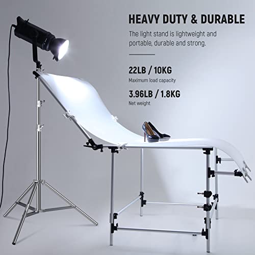 NEEWER Soporte de Luz de Acero Inoxidable de 7,2 pies / 2,2 m, Soporte de Trípode de Fotografía Resistente con Resorte Acolchado con Adaptador de Tornillo Universal de 1/4 "a 3/8"