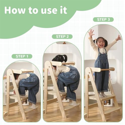 AM ANNA Foldable Toddler Kitchen Tower, Kitchen Stool Helper, Standing Tower with 3 Adjustable Heights, Suitable Age for 1.5-6 Years, Toddler Kitchen Stool Helper Montessori Kitchen Stools (1)