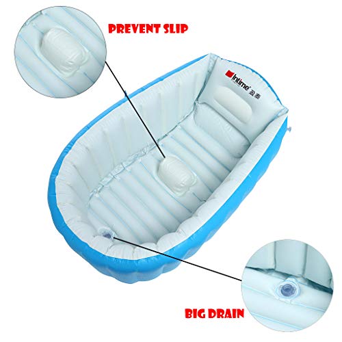 Adagod Inflatable Small Home Swimming Pool Portable Baby Bathtub Infant Toddler Thick Foldable Shower Basin with Soft Cushion Central Seat