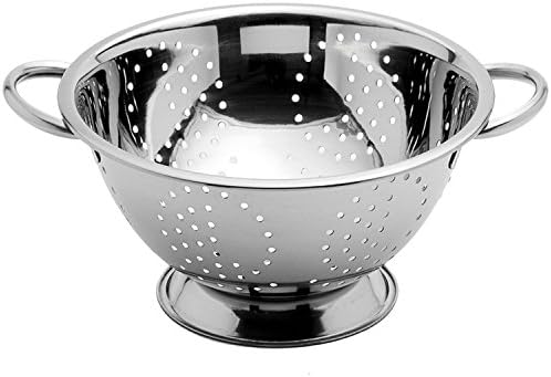 Arga - Stainless Steel Twin Handled Colander - Pasta Spaguetti, Fruit, Salad Food Strainer - Footed base - Ø 28 cm