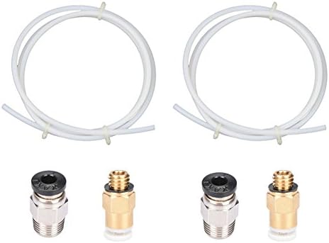 Wangdd22 2pcs 1 Meter PTFE Teflon Tube+2pcs PC4-M6 bowden extruder One-touch fittings+2pcs PC4-M10 Male Straight Pneumatic Connector For 3D Printer 1.75mm Filament
