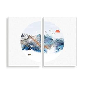 2 Panel Canvas Wall Art Chinese Traditional Landscape Painting Home Wall Decorations for Bedroom Living Room Paintings Canvas Prints Framed - 16"x24" x 2 Panels