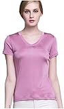 METWAY Women's Short Sleeve Mulberry Silk V-Neck T-Shirt