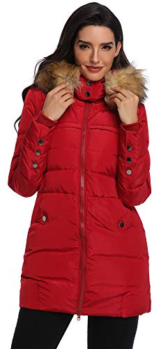 Obosoyo Women's Hooded Thickened Long Down Jacket Winter Down Parka Puffer Jacket (WineRed, M) - Thumbnail 5
