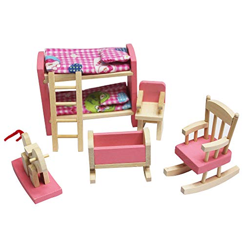 Gbell  Wooden Dollhouse Furniture Kitchen Set for Girl's Toys - Sink| Stove | Refrigerator | Washing Machine | Cabinet Mini Pink Doll House Accessories for Kids Girls Pretend Play Toys Gifts (Pink C)