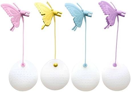 Tea Parties - Premium Butterfly Silicone Reusable Tea Bag Infuser Strainer (Yellow, Pink, Purple, Blue)