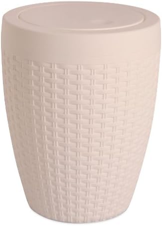 Lipski Rattan Bathroom Set of Round Bath Bin(6 Liter/1.58 Gallons) &amp; Round Toilet Brush Beige