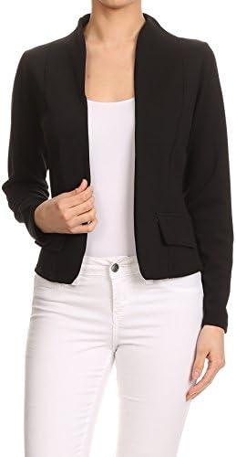 Womens Casual Business Slim Fit Solid Blazer Jackets (Medium, Black)