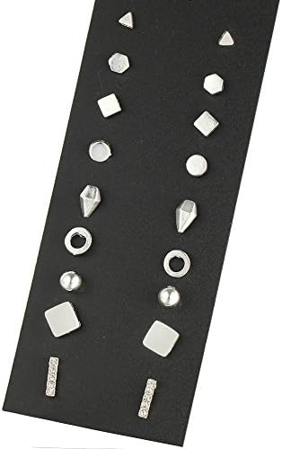 9 Pair Pack Sets Assorted Multiple Stud Earring Jewelry Set With Card For Women Girls (Silver)