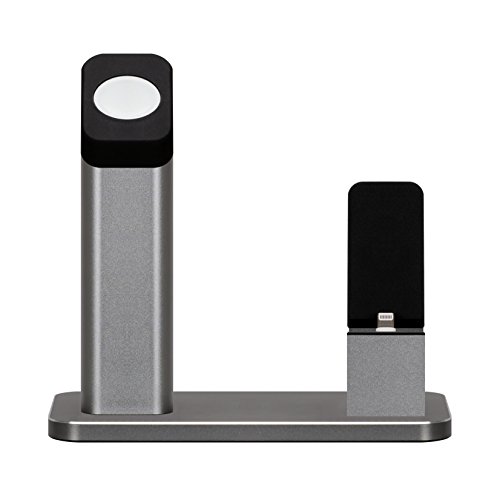 Apple-Watch-StandZIKU-2-in-1-Aluminum-Charging-stand-Dock-Station-Support-Apple-Watch-3-2-and-All-iPhone-88-plusiPhone-XSE76SPLUS-with-Various-CaseGray