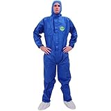 Raytex 30303 SMS Disposable Coveralls Chemical Protective Suit Elastic at Cuffs, Ankles, Hood and Waist Zip Front Serged Seams for Mechanic Work Spray Painting(X-Large, Blue)