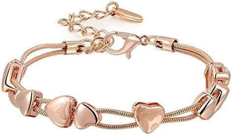 Alimab Jewelry Gold Plated Bracelets Womens Chain Bracelets Round Circle Shape Heart-Shape d Rose Gold