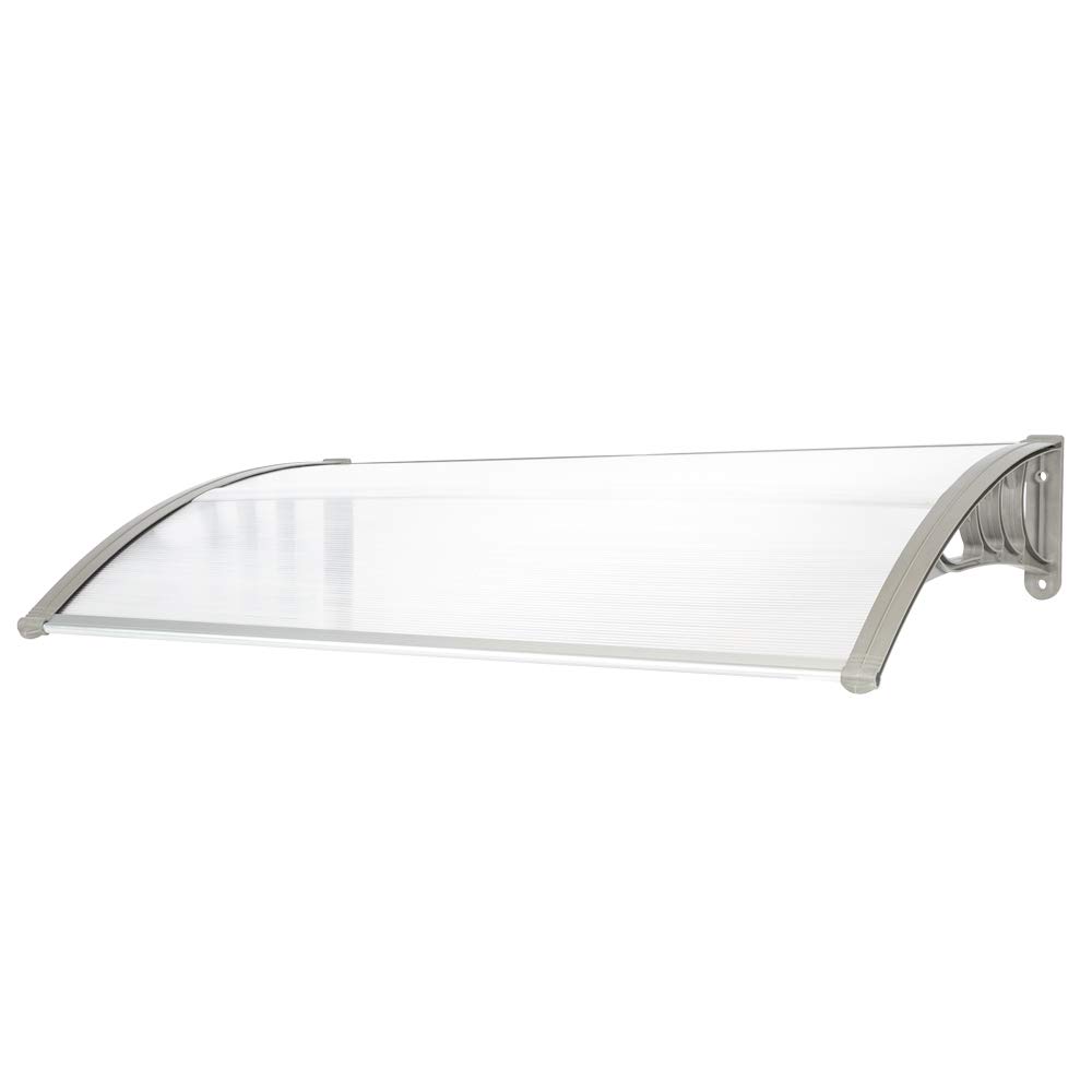 Photo 1 of 116 inch / 78 inch / 39 inch Window Awning Outdoor Polycarbonate Hollow Sheet Door Patio Canopy (Silver Canopy + Grey Bracket, 35" x 60")