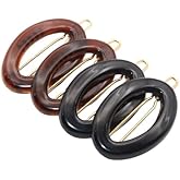 Parcelona French Eggie Oval Shell Black Mini Celluloid Acetate Side Slide Barrette Snap on Hair Clips - 4 Pieces