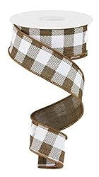 Plaid Wired Ribbon, Brown & Ivory - 1.5 Inches x 10
