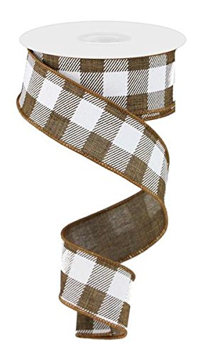 Plaid Wired Ribbon, Brown & Ivory - 1.5 Inches x 10