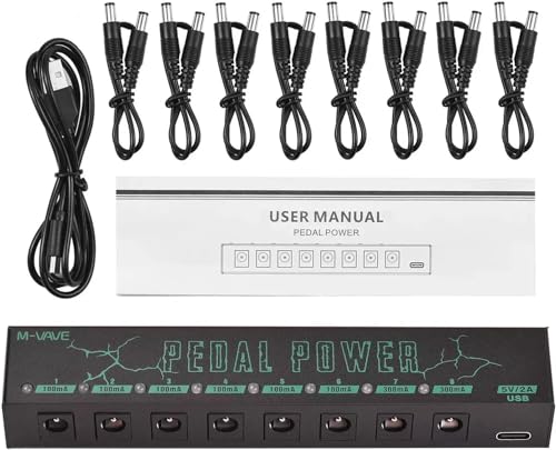 M-VAVE VEDO Pedal Power - Fonte de Alimentação para Pedais 9V com 8 Saídas Isoladas, Proteção Contra Sobrecarga, Entrada Type-C 5V 2A, Ideal para Pedalboard de Guitarra, Baixo e Efeitos Estável