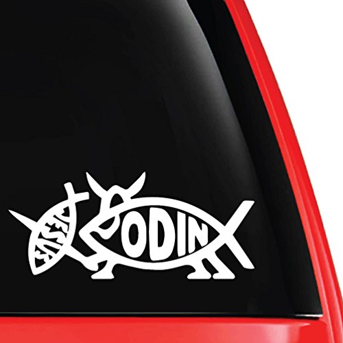 Odin Fish Jesus Fish Parody Decal Vinyl Car Laptop Sticker - EvolveFISH - White 5" x 2"