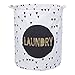 DOKEHOM 19.7-Inches Large Laundry Basket, Waterproof Round Cotton Linen Collapsible Storage Basket (Black, L)