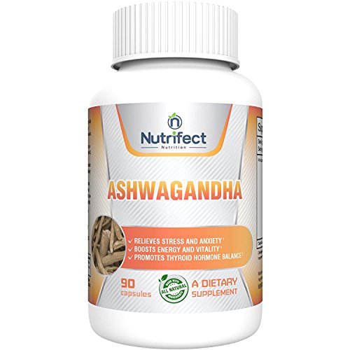 Nutrifect Nutrition 1000mg Pure Ashwagandha Root Supplement, High Dose for Less Stress, 90 Vegetarian Capsules Nutrifect Nutrition 1000mg Pure Ashwagandha Root Supplement, High Dose for Less Stress, 90 Vegetarian Capsules